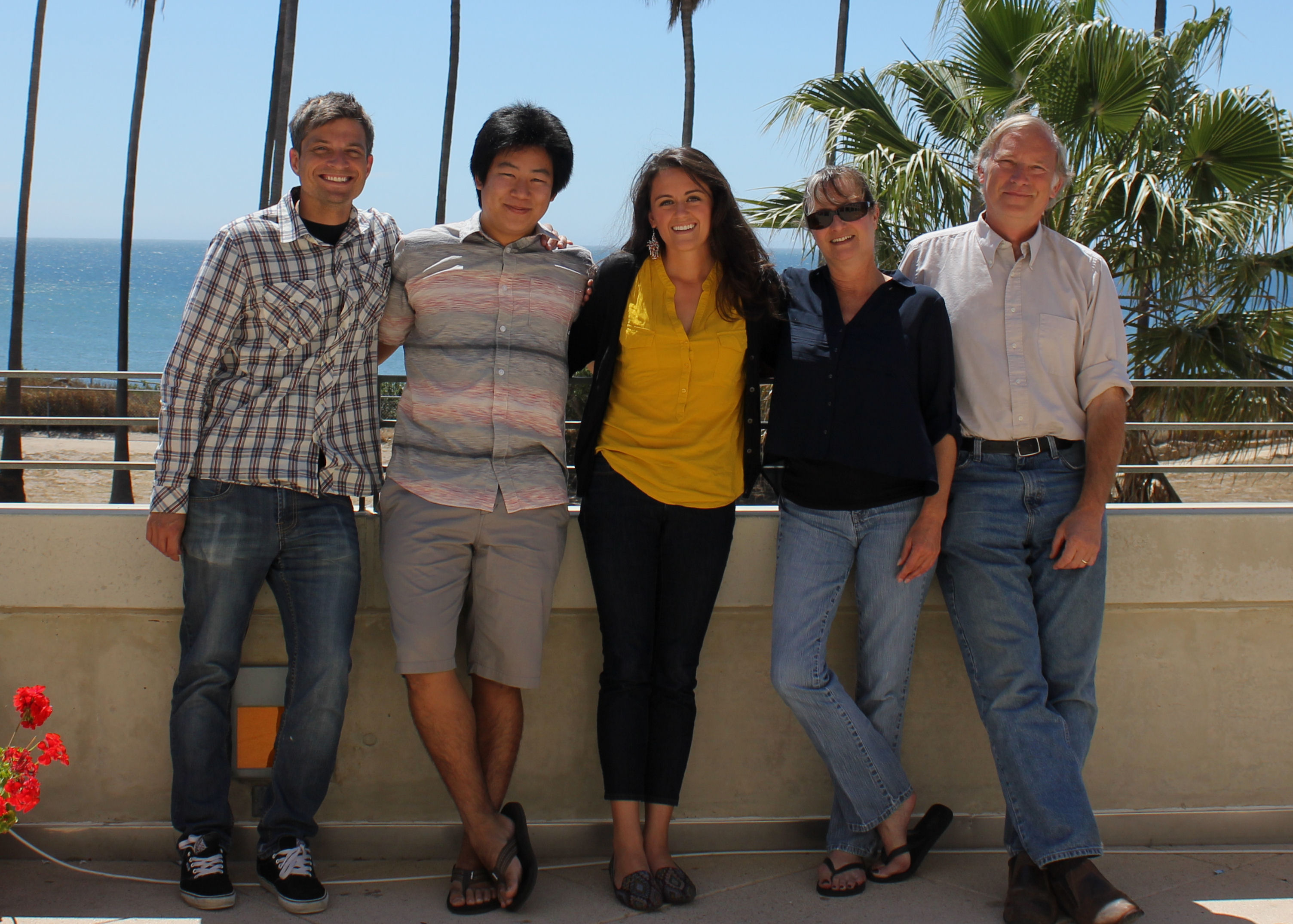 (Masters candidates pictured from left: Bill Vosti, Michael Mori, Jessica Midbust, Paula Richter, and faculty adviser Dr. Derek Booth)